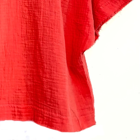 Young Fabulous & Broke RED PINK raw frayed edge dolman sleeve 100% cotton top. - Picture 6 of 9